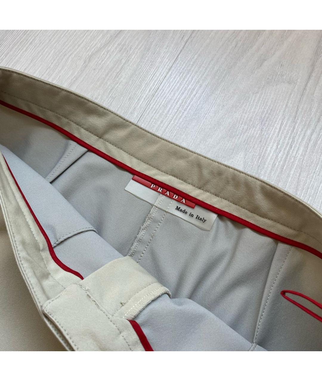 PRADA Бежевые полиамидовые прямые брюки, фото 4