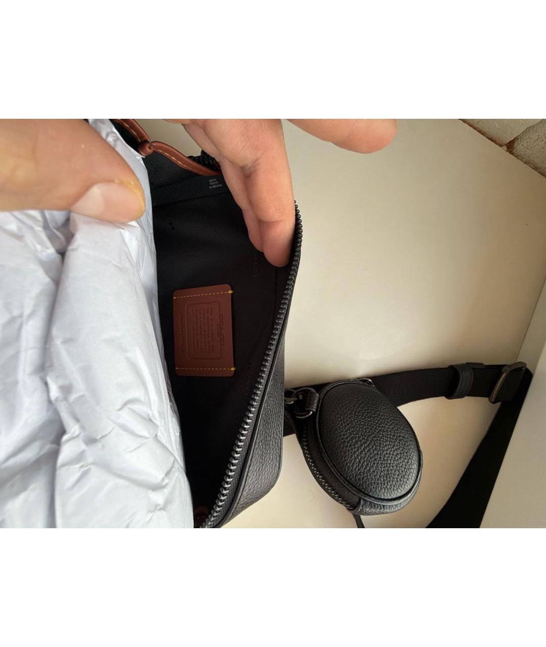 COACH Черная кожаная сумка на плечо, фото 4