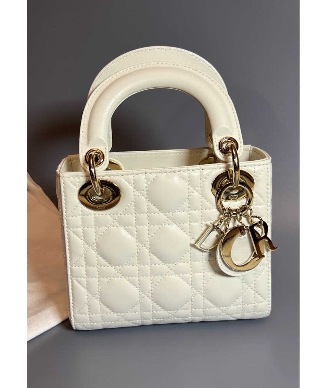 CHRISTIAN DIOR Белая кожаная сумка с короткими ручками, фото 7