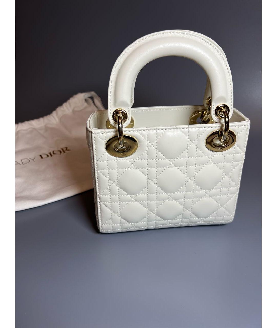 CHRISTIAN DIOR Белая кожаная сумка с короткими ручками, фото 3