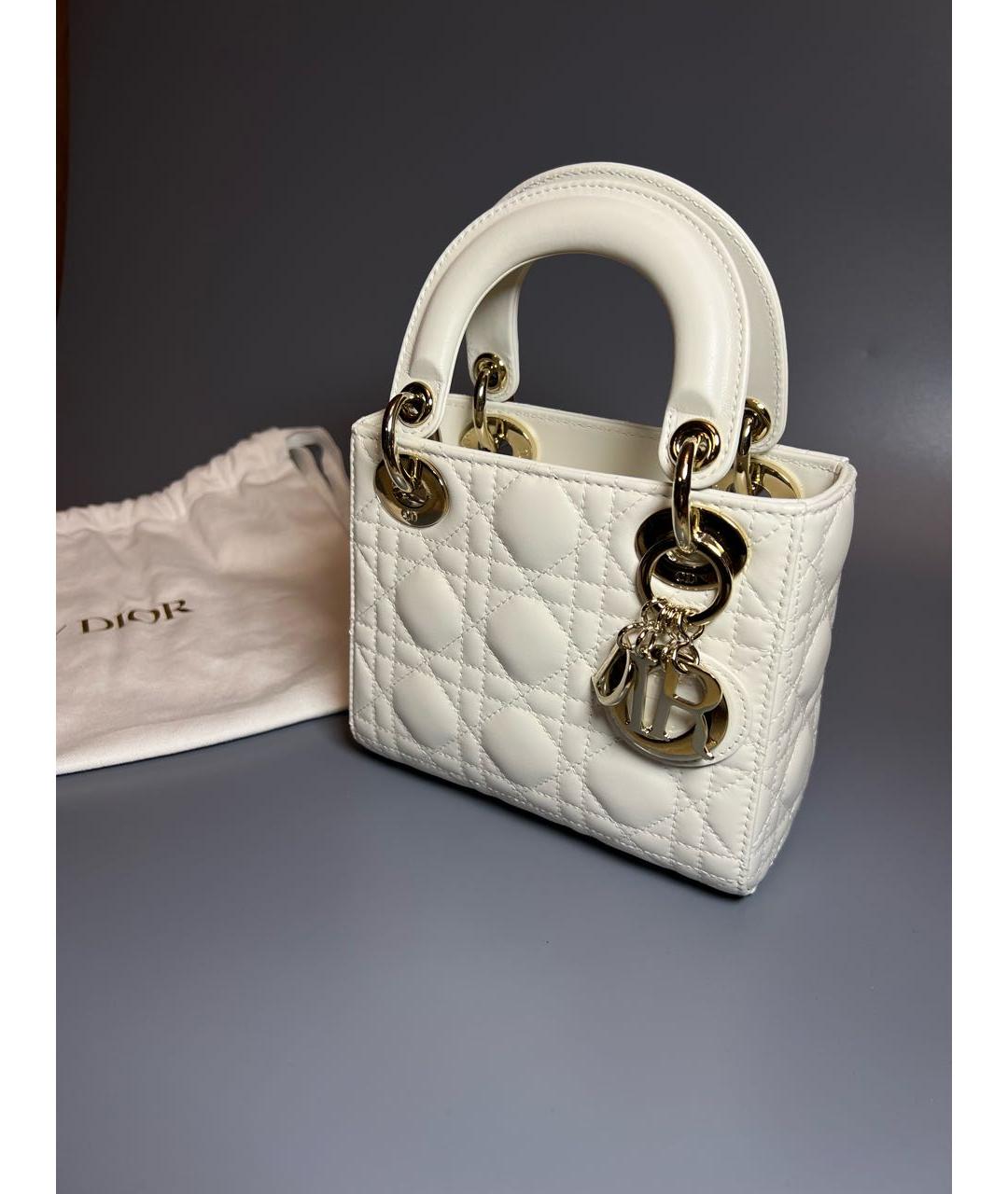 CHRISTIAN DIOR Белая кожаная сумка с короткими ручками, фото 2