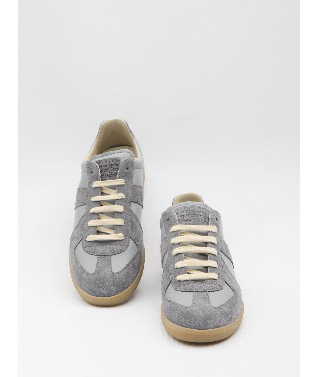 MAISON MARGIELA Серые кожаные низкие кроссовки / кеды, фото 5