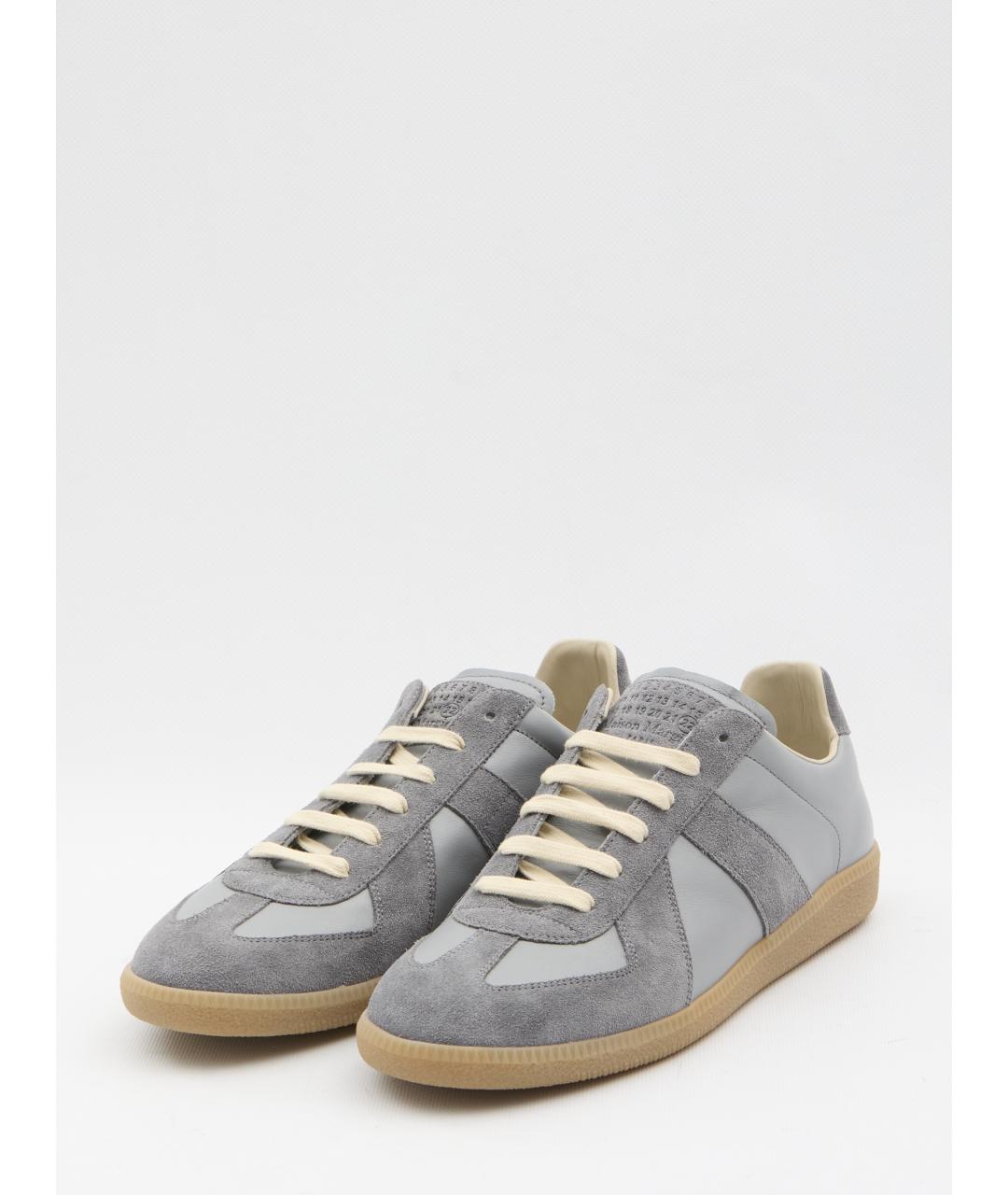 MAISON MARGIELA Серые кожаные низкие кроссовки / кеды, фото 2