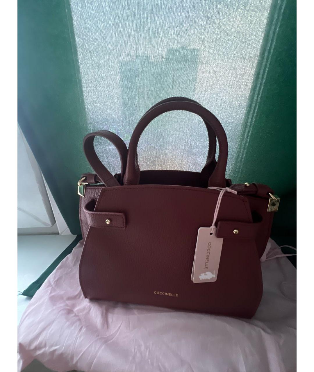 COCCINELLE Бордовая кожаная сумка с короткими ручками, фото 9