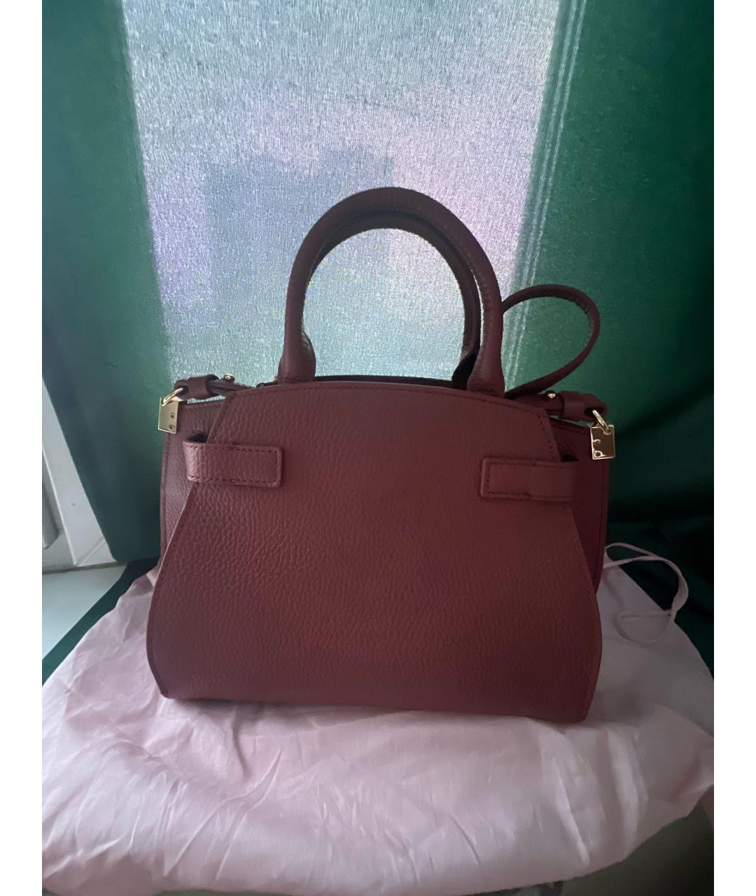 COCCINELLE Бордовая кожаная сумка с короткими ручками, фото 3