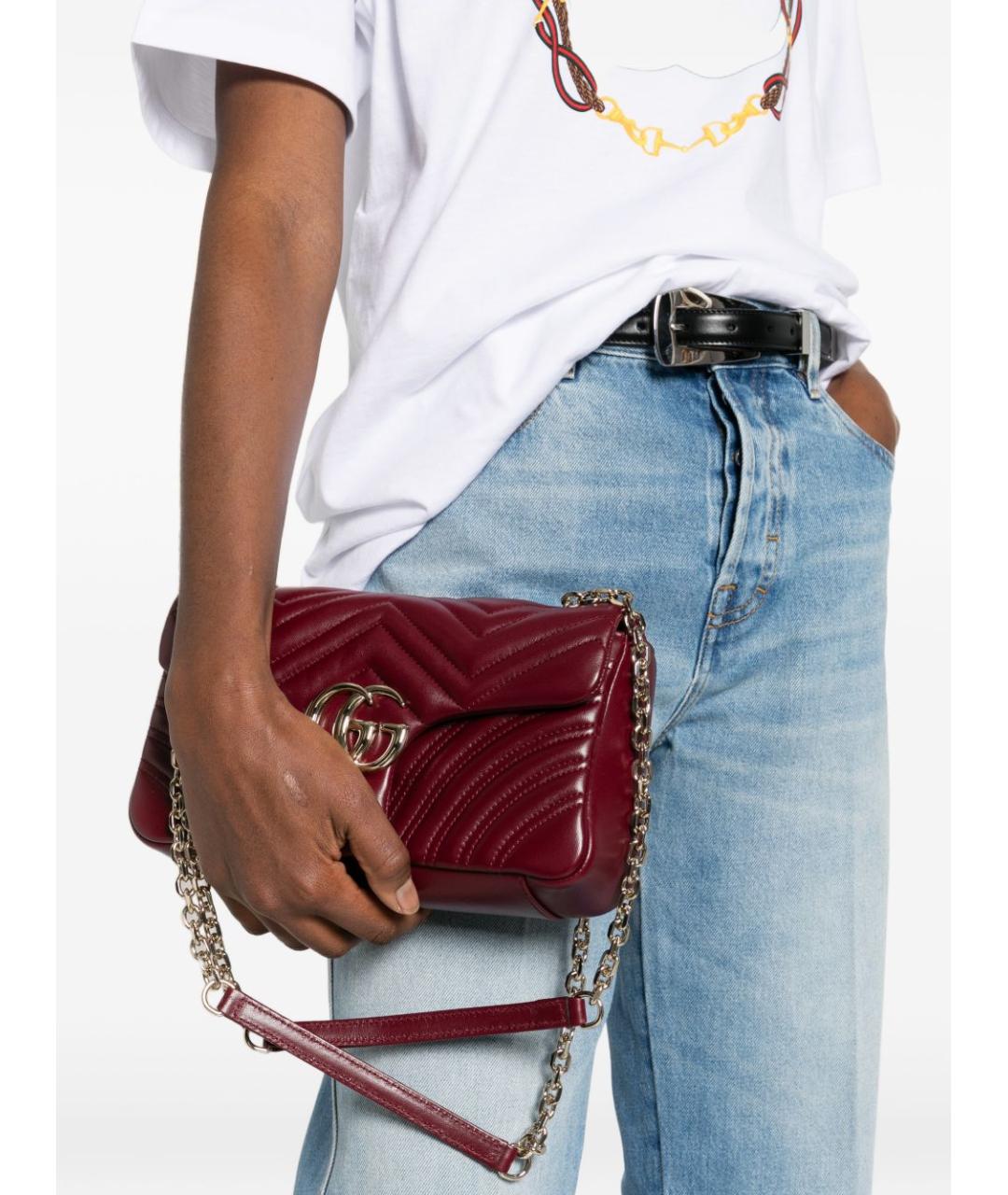 GUCCI Бордовая кожаная сумка через плечо, фото 4