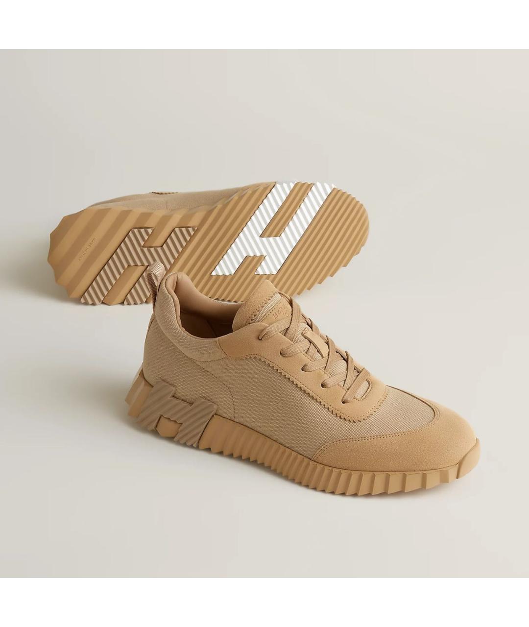 HERMES Бежевые замшевые низкие кроссовки / кеды, фото 2