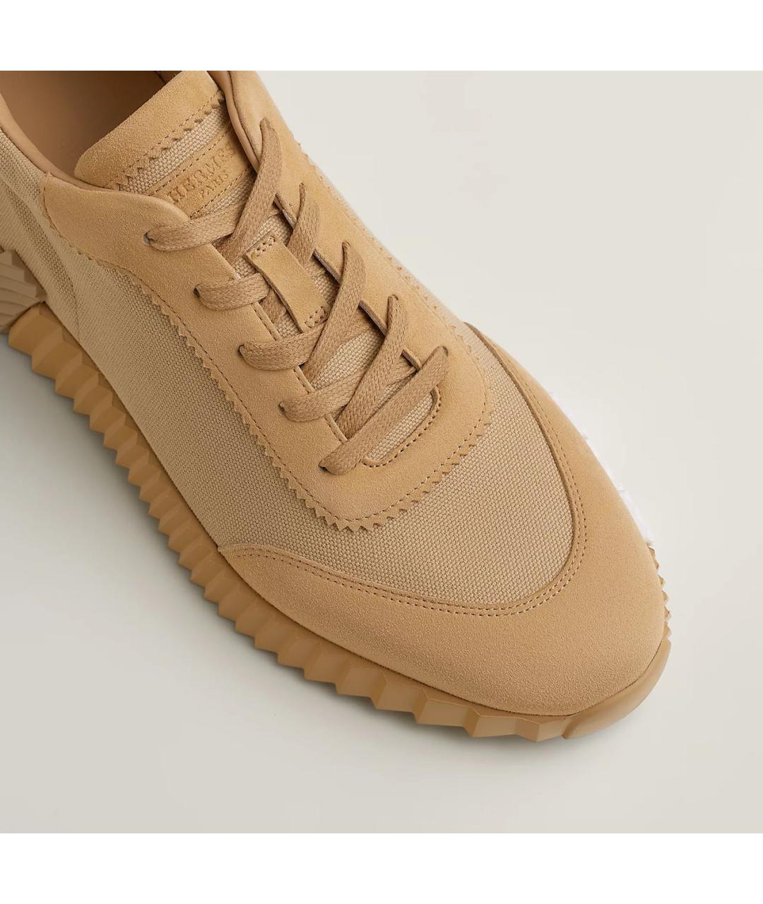 HERMES Бежевые замшевые низкие кроссовки / кеды, фото 5