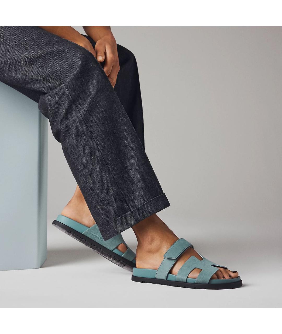 HERMES Темно-синие замшевые сандалии, фото 6