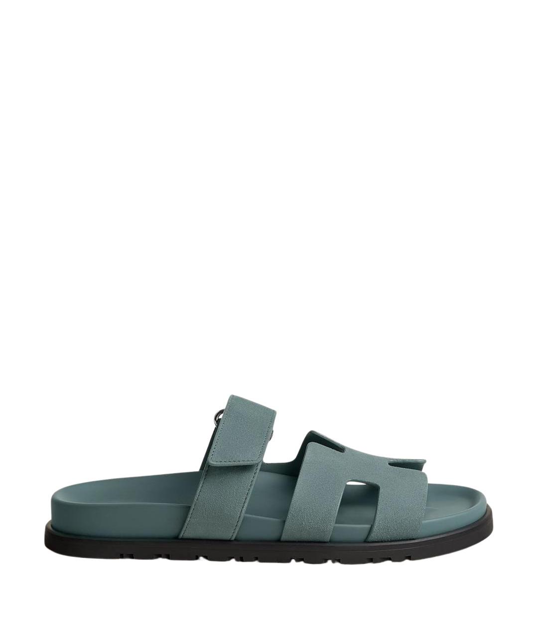 HERMES Темно-синие замшевые сандалии, фото 1