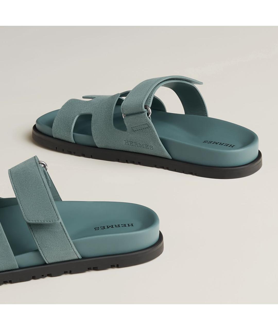 HERMES Темно-синие замшевые сандалии, фото 4