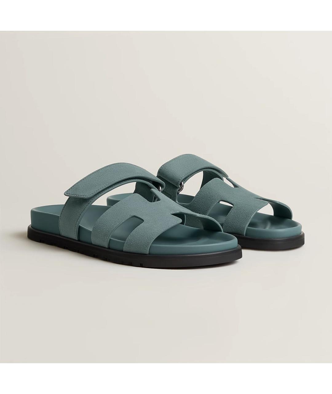 HERMES Темно-синие замшевые сандалии, фото 2