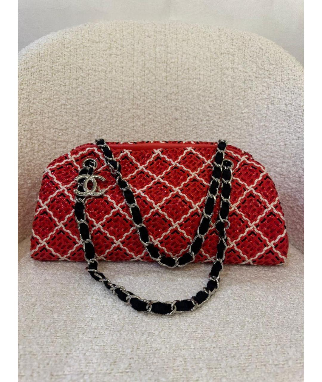 CHANEL Красная твидовая сумка с короткими ручками, фото 5