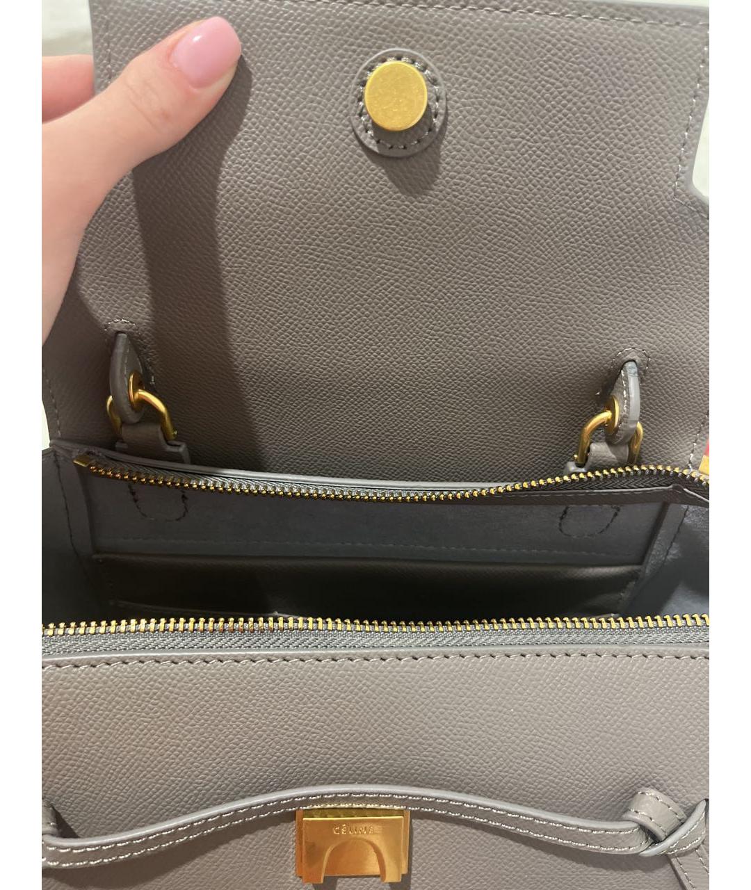 CELINE Антрацитовая кожаная сумка с короткими ручками, фото 4