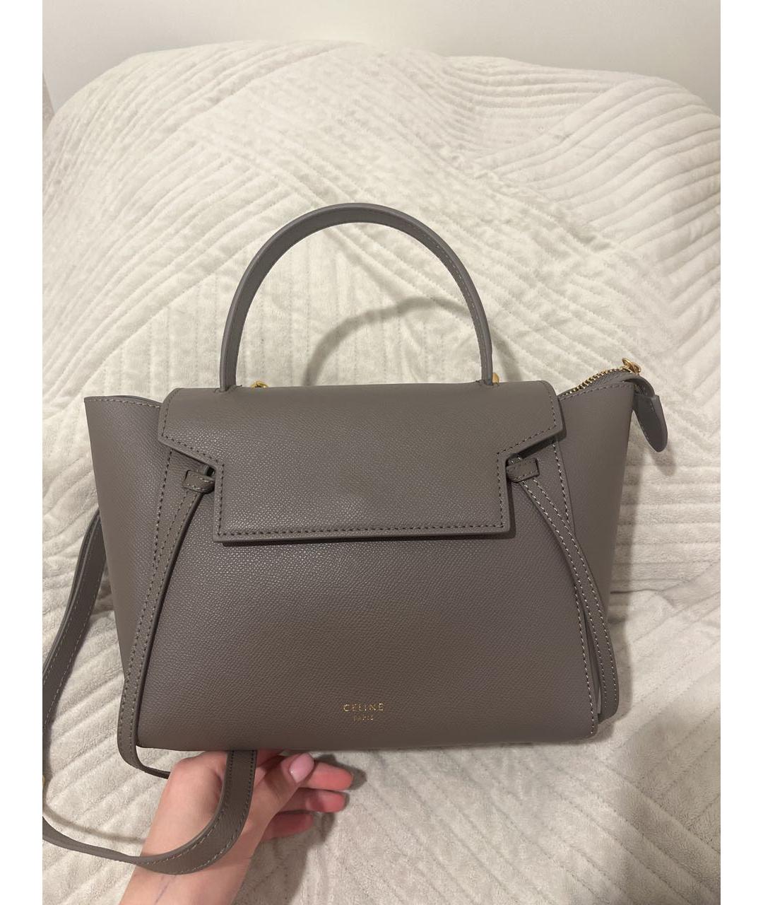 CELINE Антрацитовая кожаная сумка с короткими ручками, фото 9