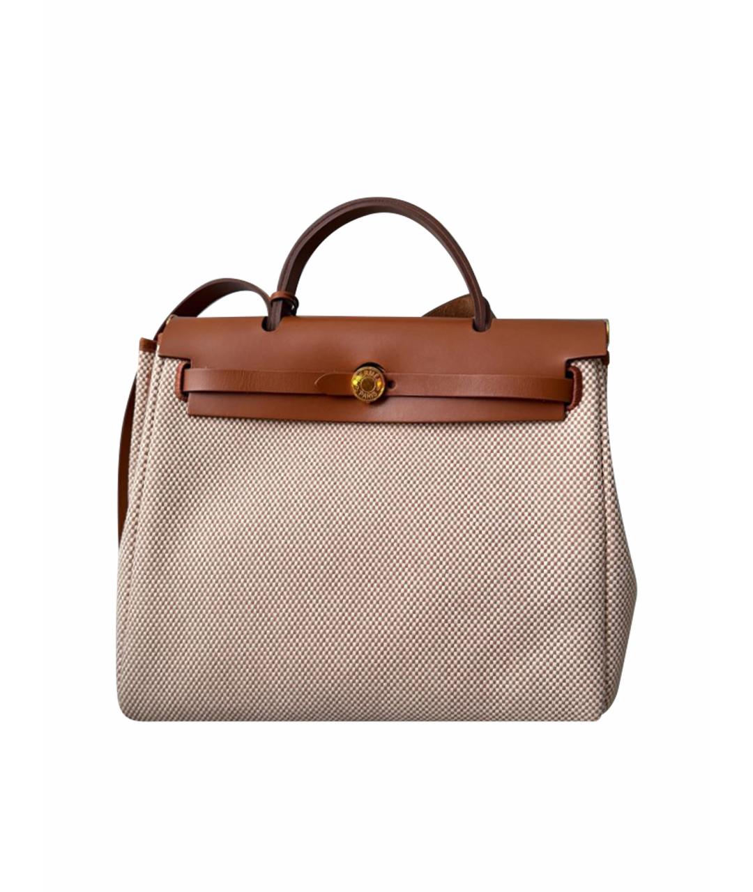 HERMES Бежевая тканевая сумка с короткими ручками, фото 1