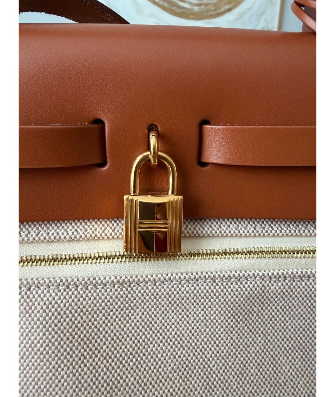 HERMES Бежевая тканевая сумка с короткими ручками, фото 7