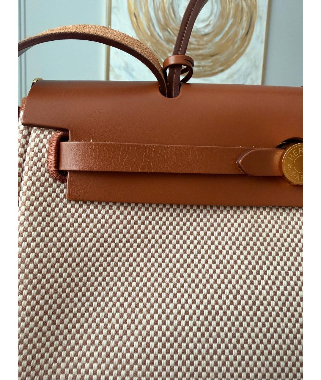 HERMES Бежевая тканевая сумка с короткими ручками, фото 8