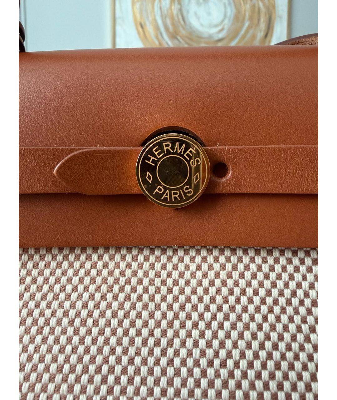 HERMES Бежевая тканевая сумка с короткими ручками, фото 4