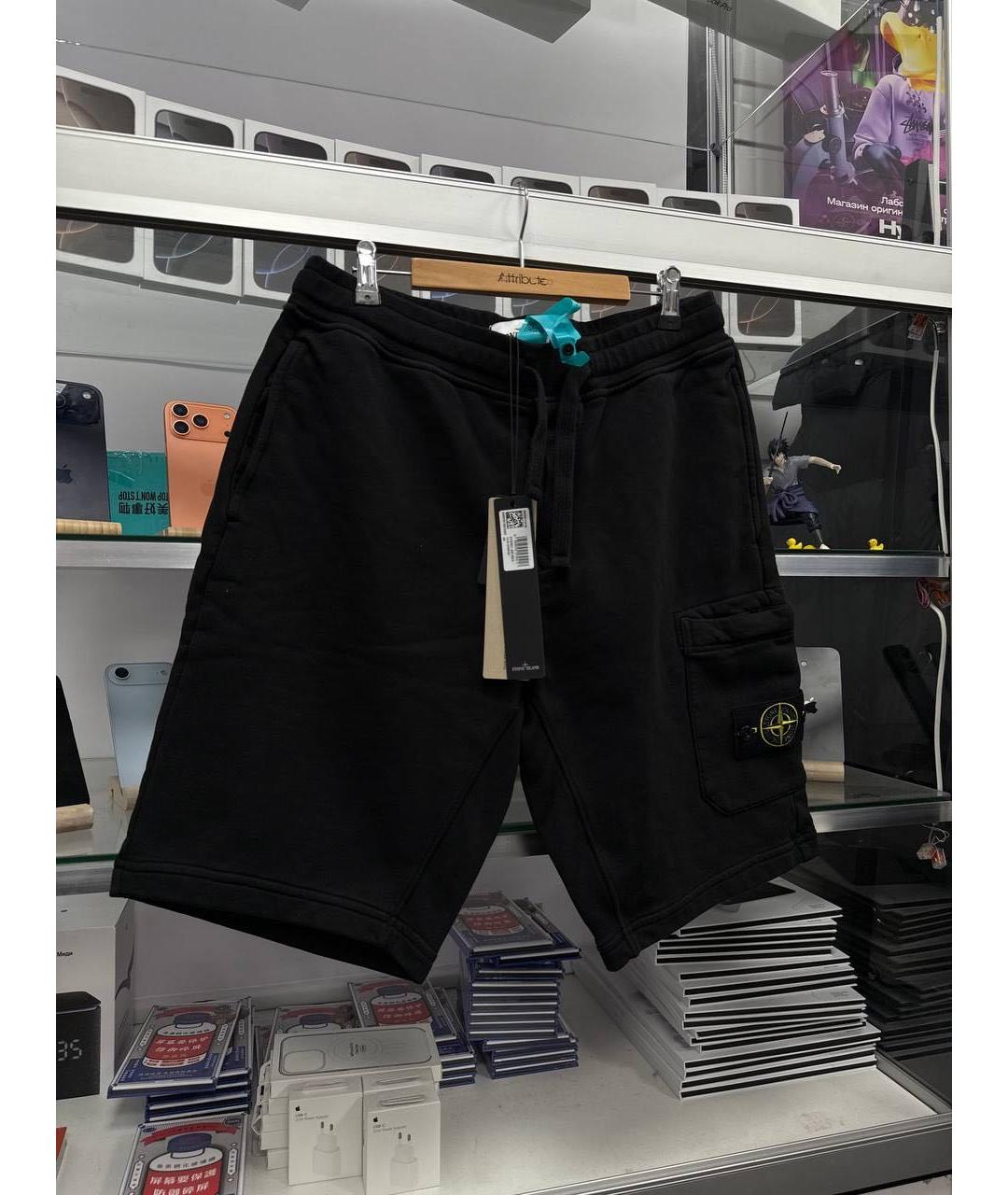 STONE ISLAND Черные хлопковые шорты, фото 2