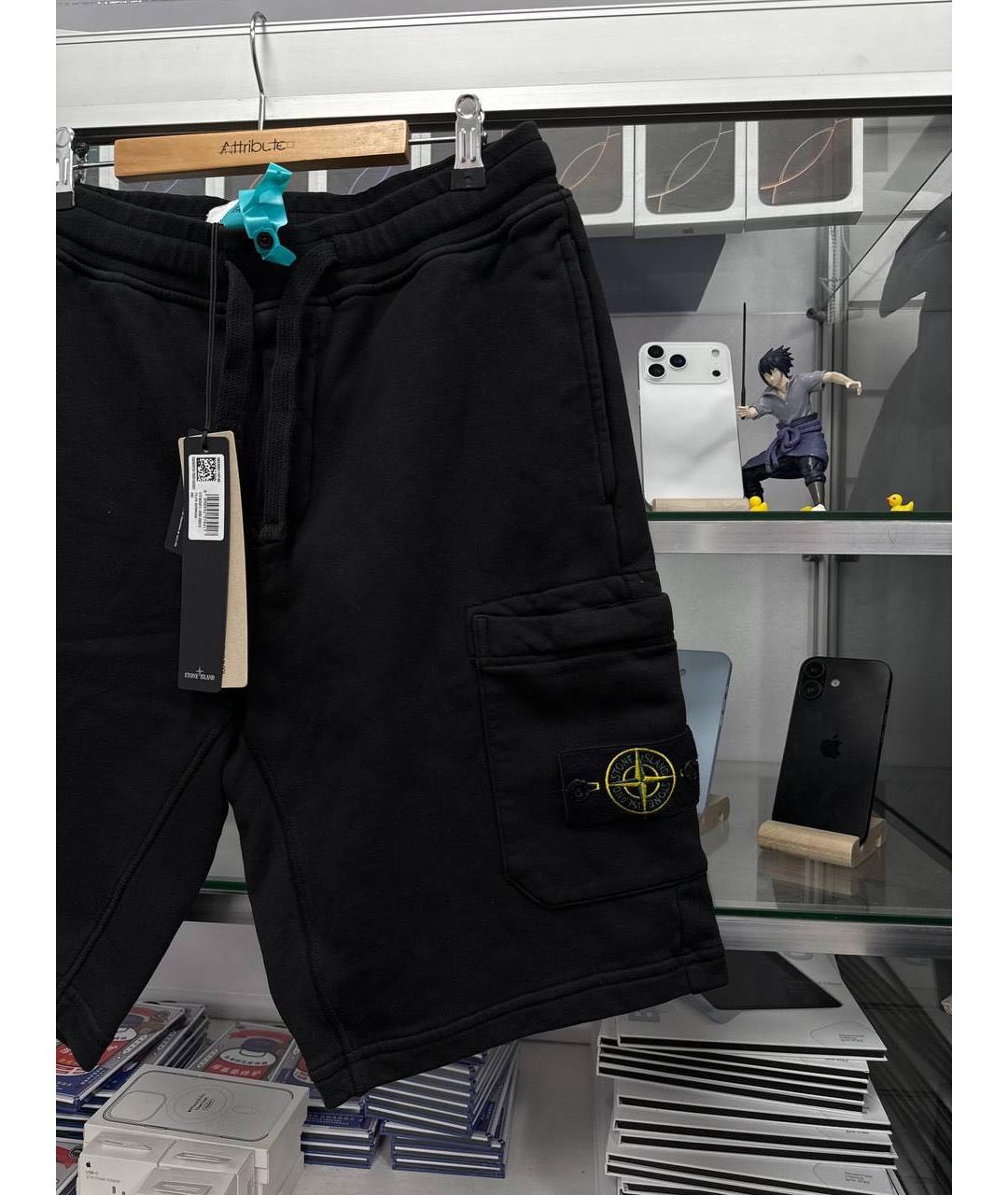 STONE ISLAND Черные хлопковые шорты, фото 5