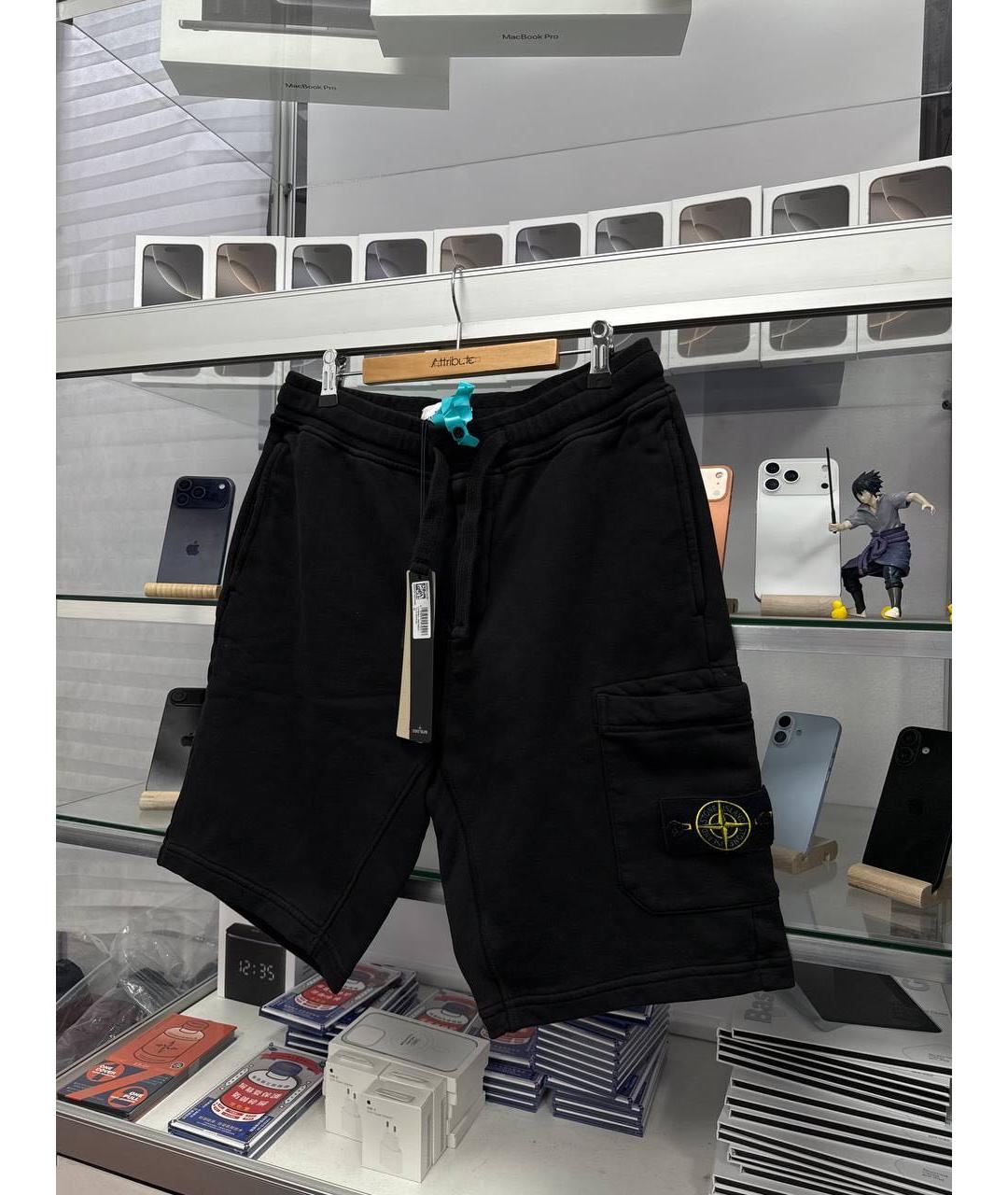 STONE ISLAND Черные хлопковые шорты, фото 3