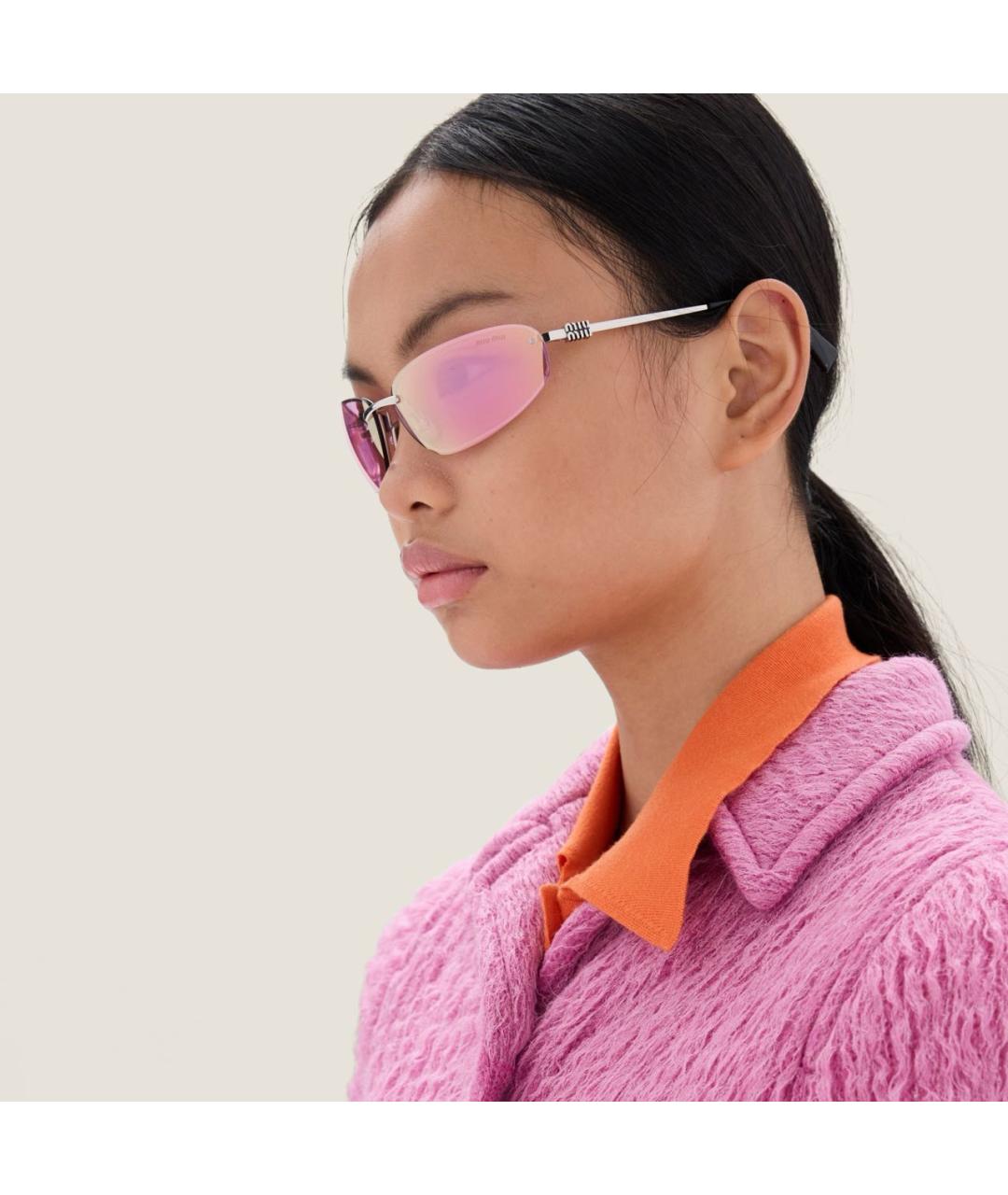 MIU MIU Розовые металлические солнцезащитные очки, фото 5