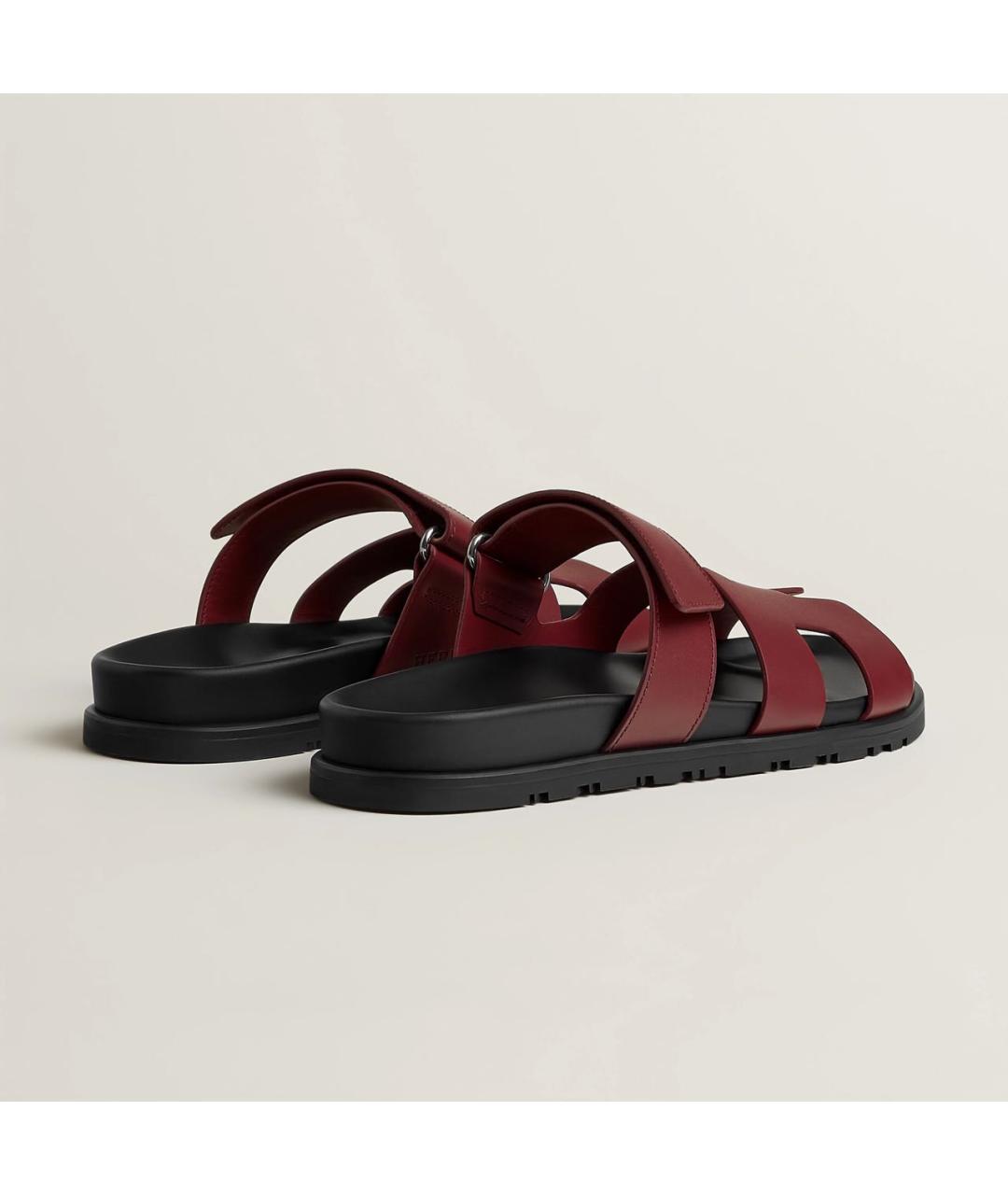 HERMES Бордовые кожаные шлепанцы, фото 3