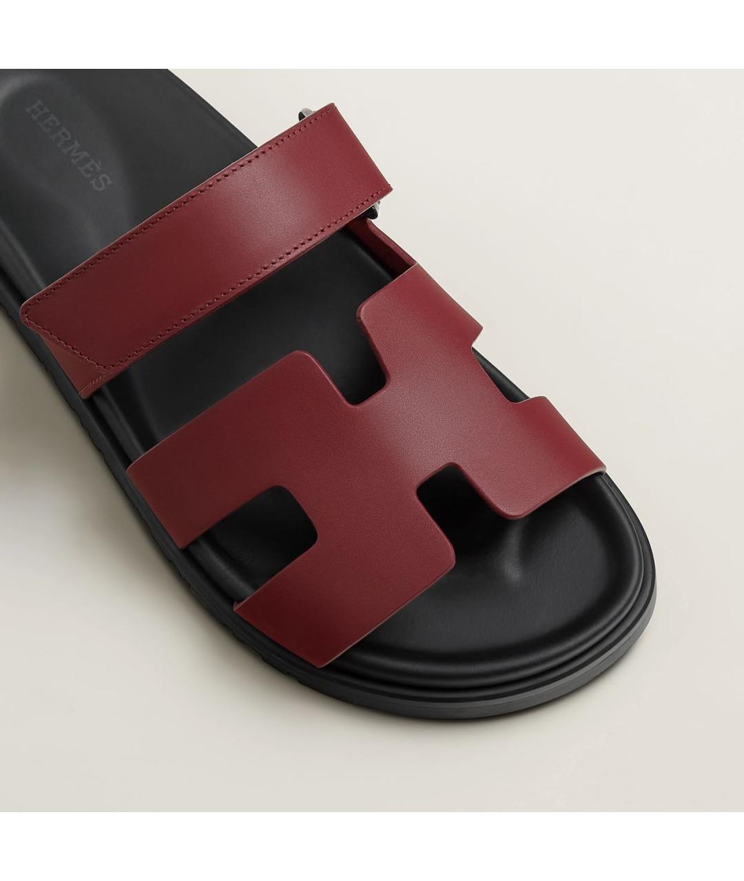 HERMES Бордовые кожаные шлепанцы, фото 5