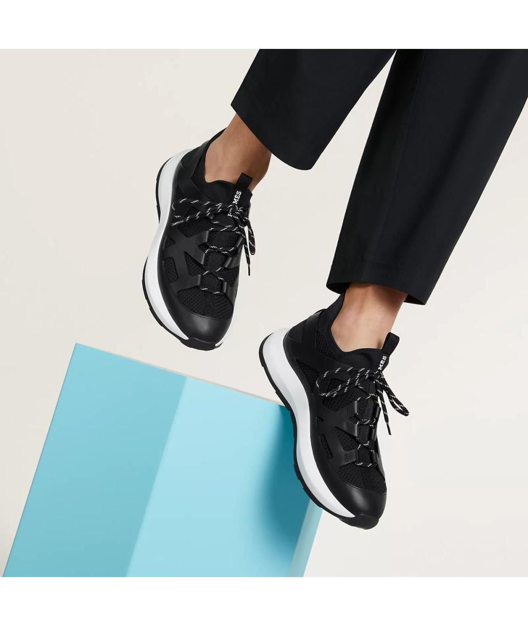 HERMES Черные текстильные низкие кроссовки / кеды, фото 5