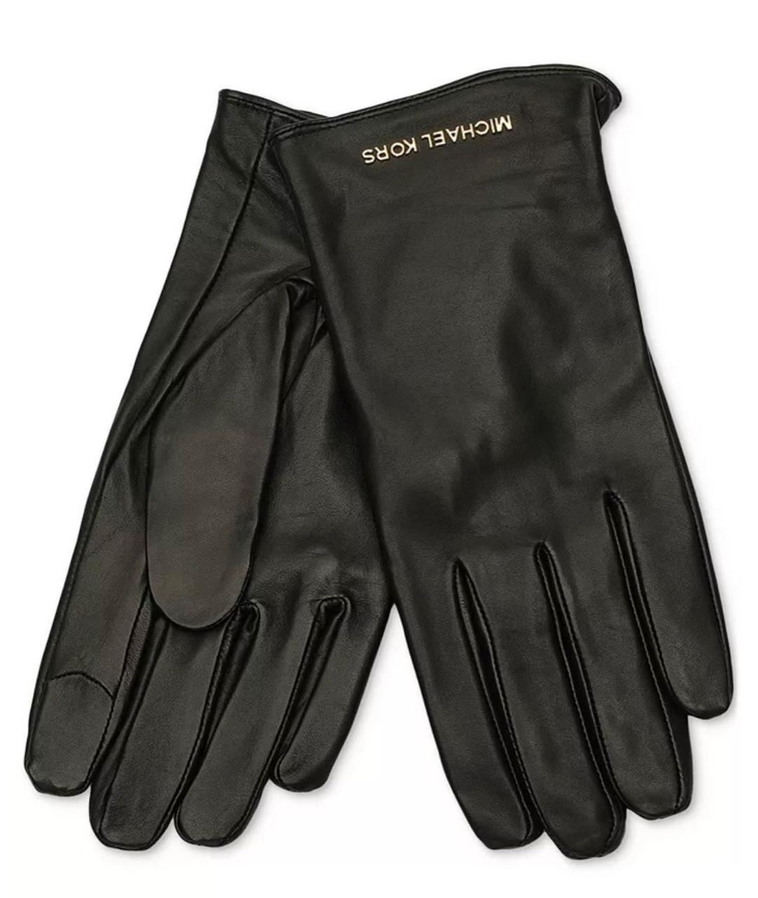 MICHAEL KORS Черные кожаные перчатки, фото 2
