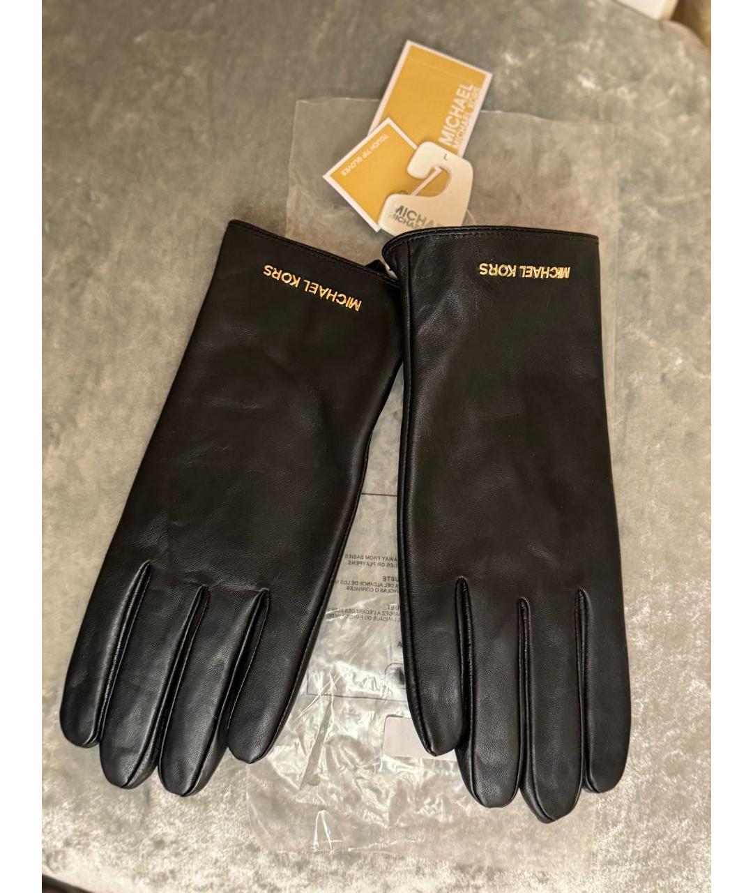 MICHAEL KORS Черные кожаные перчатки, фото 5