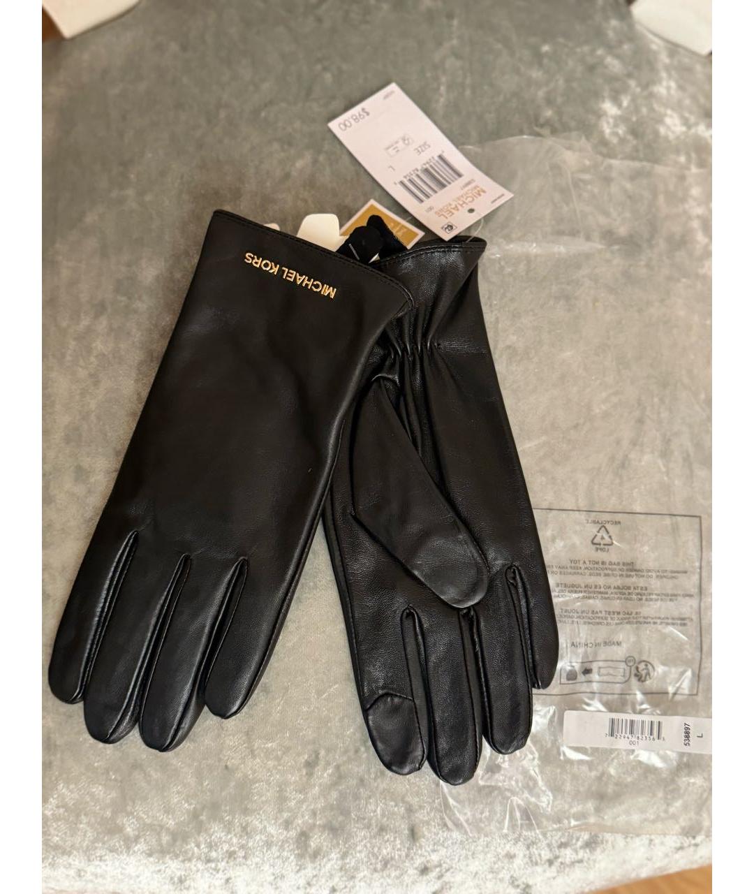 MICHAEL KORS Черные кожаные перчатки, фото 4