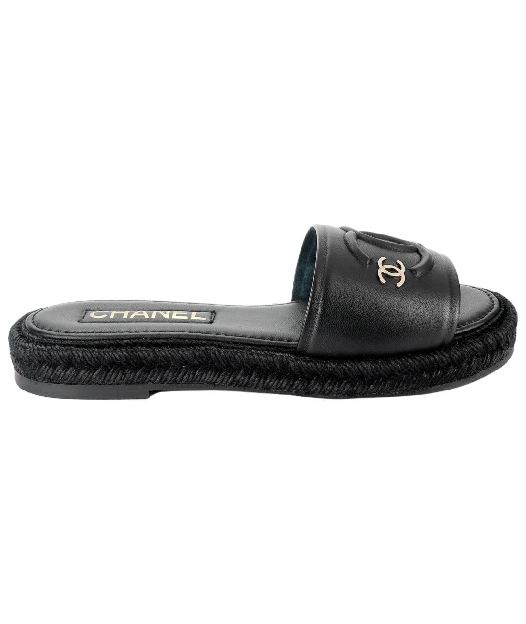 CHANEL Черные кожаные шлепанцы, фото 1