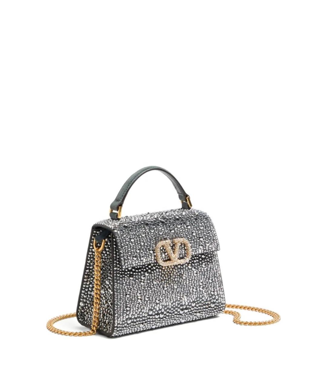 VALENTINO Серебряная кожаная сумка с короткими ручками, фото 4