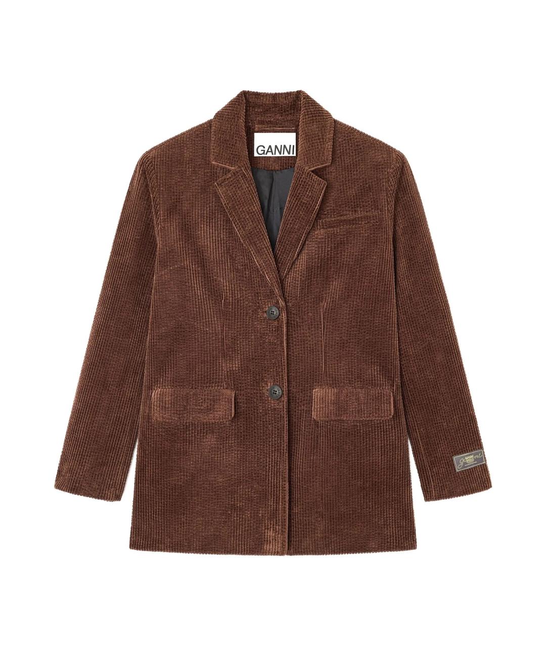 GANNI Коричневый хлопковый жакет/пиджак, фото 1