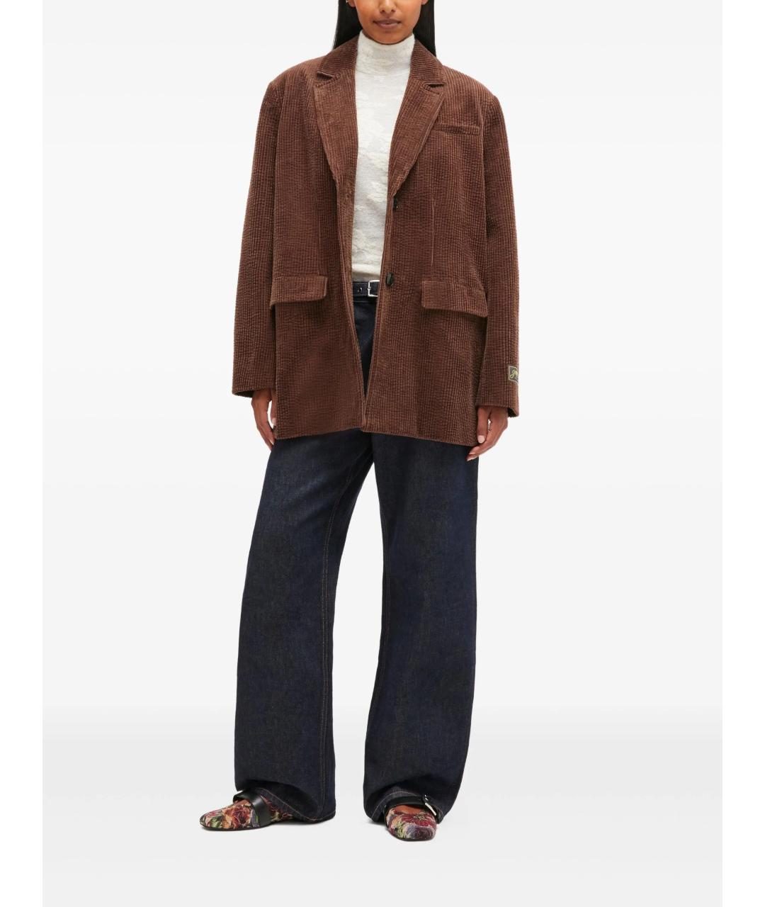 GANNI Коричневый хлопковый жакет/пиджак, фото 2