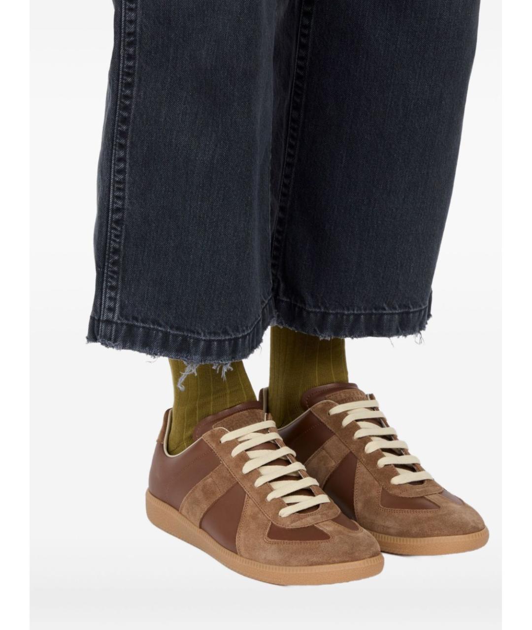 MAISON MARGIELA Коричневые кожаные низкие кроссовки / кеды, фото 5