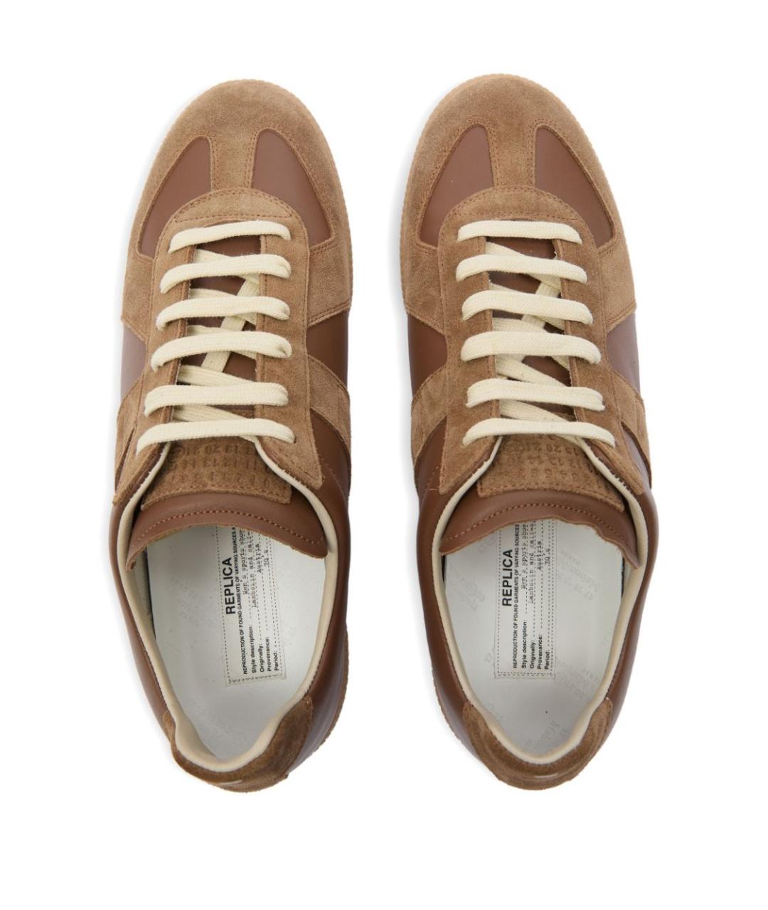 MAISON MARGIELA Коричневые кожаные низкие кроссовки / кеды, фото 4