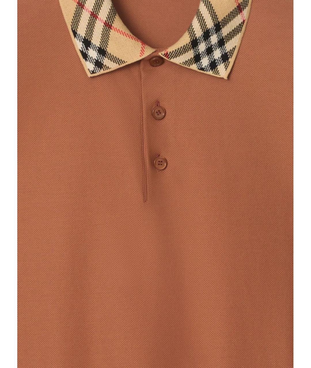 BURBERRY Коричневое хлопковое поло с коротким рукавом, фото 4