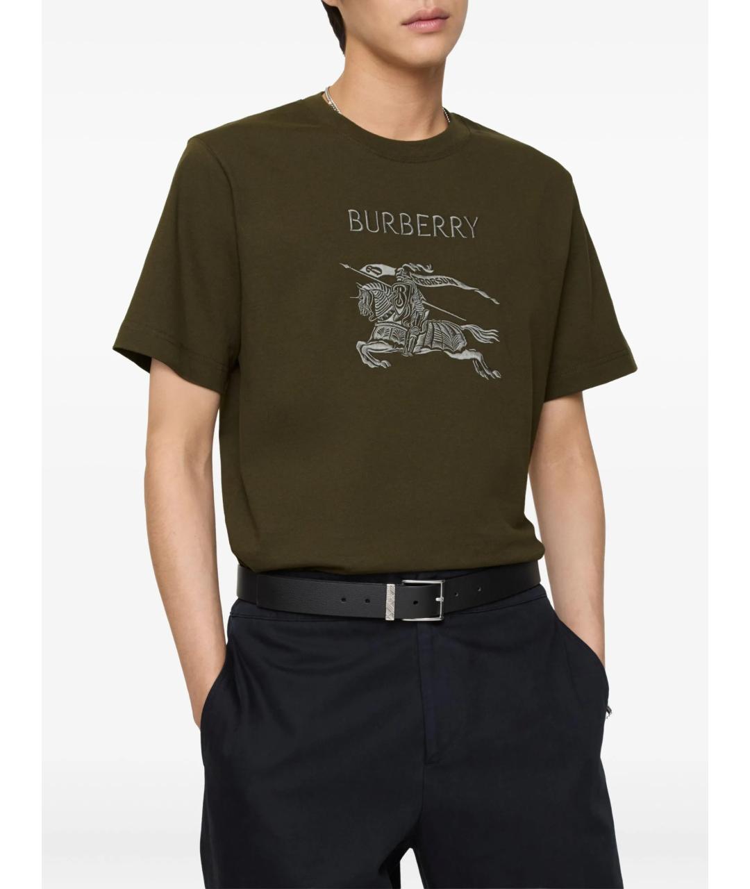 BURBERRY Хаки хлопковая футболка, фото 2