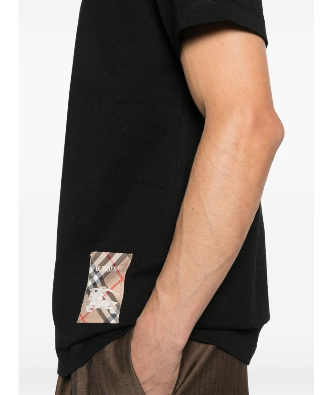 BURBERRY Черная хлопковая футболка, фото 4