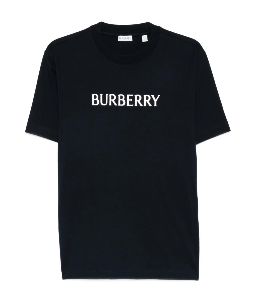 BURBERRY Темно-синяя хлопковая футболка, фото 1