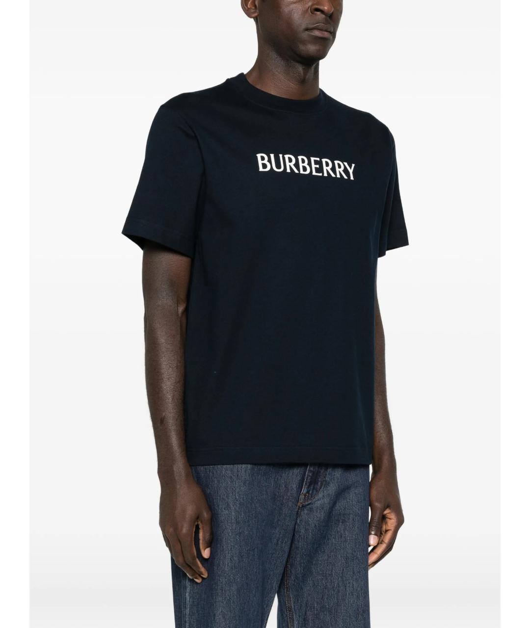 BURBERRY Темно-синяя хлопковая футболка, фото 3