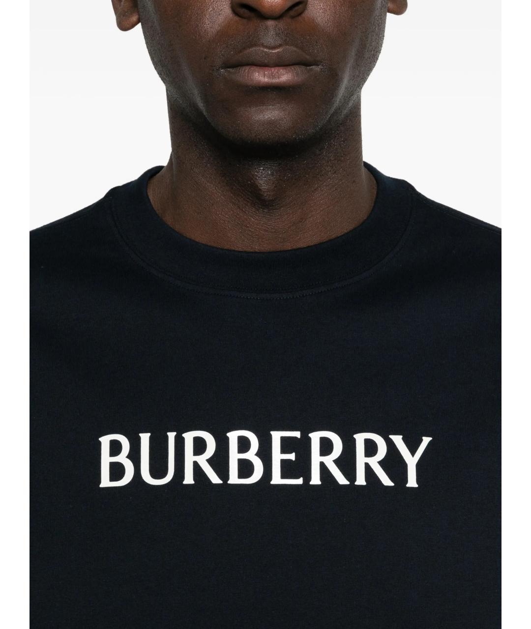 BURBERRY Темно-синяя хлопковая футболка, фото 5