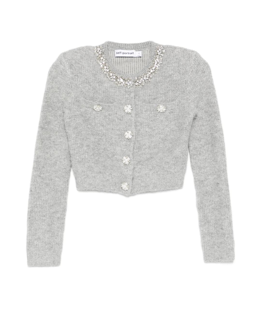 SELF-PORTRAIT Серый шерстяной кардиган, фото 1