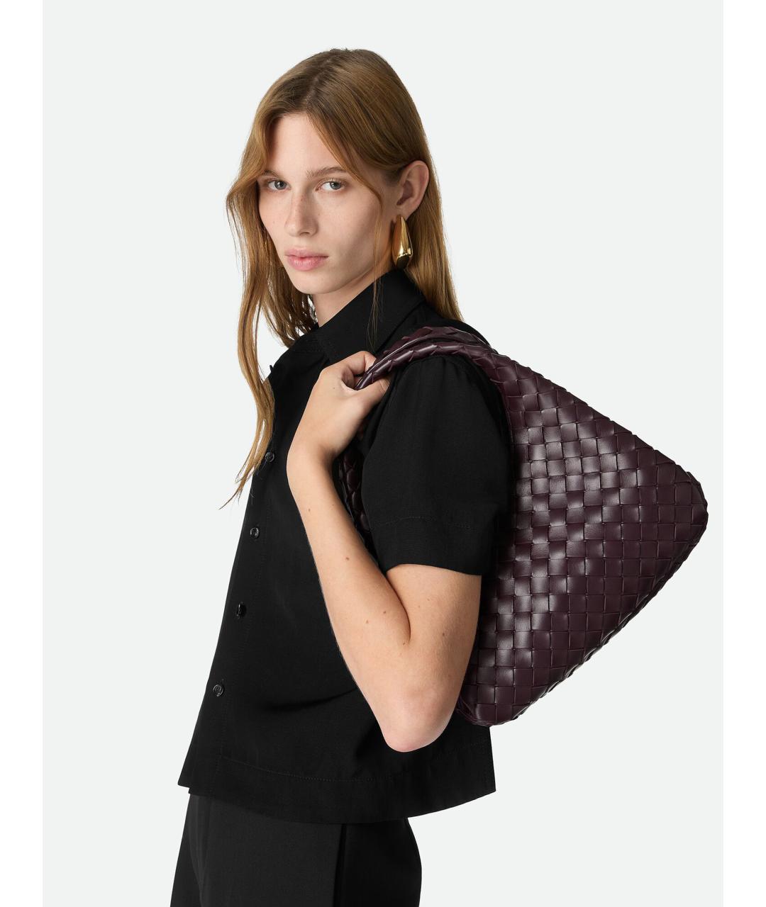 BOTTEGA VENETA Бордовая кожаная сумка тоут, фото 2