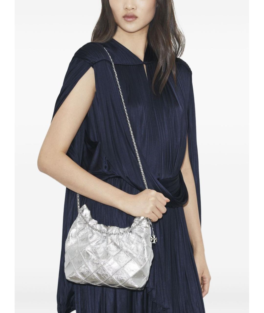 TORY BURCH Серебряная кожаная сумка через плечо, фото 2