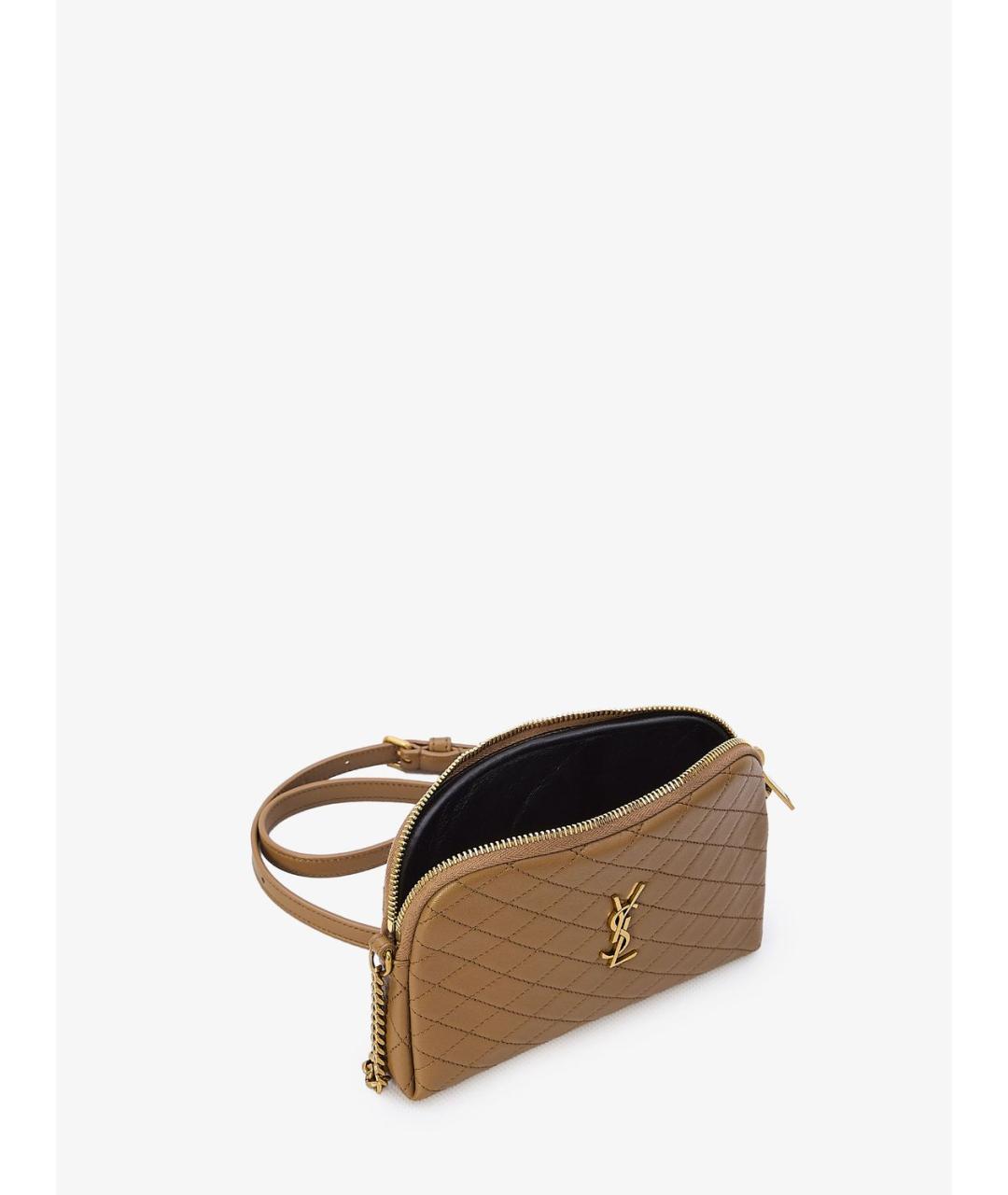 SAINT LAURENT Бежевая кожаная сумка через плечо, фото 5