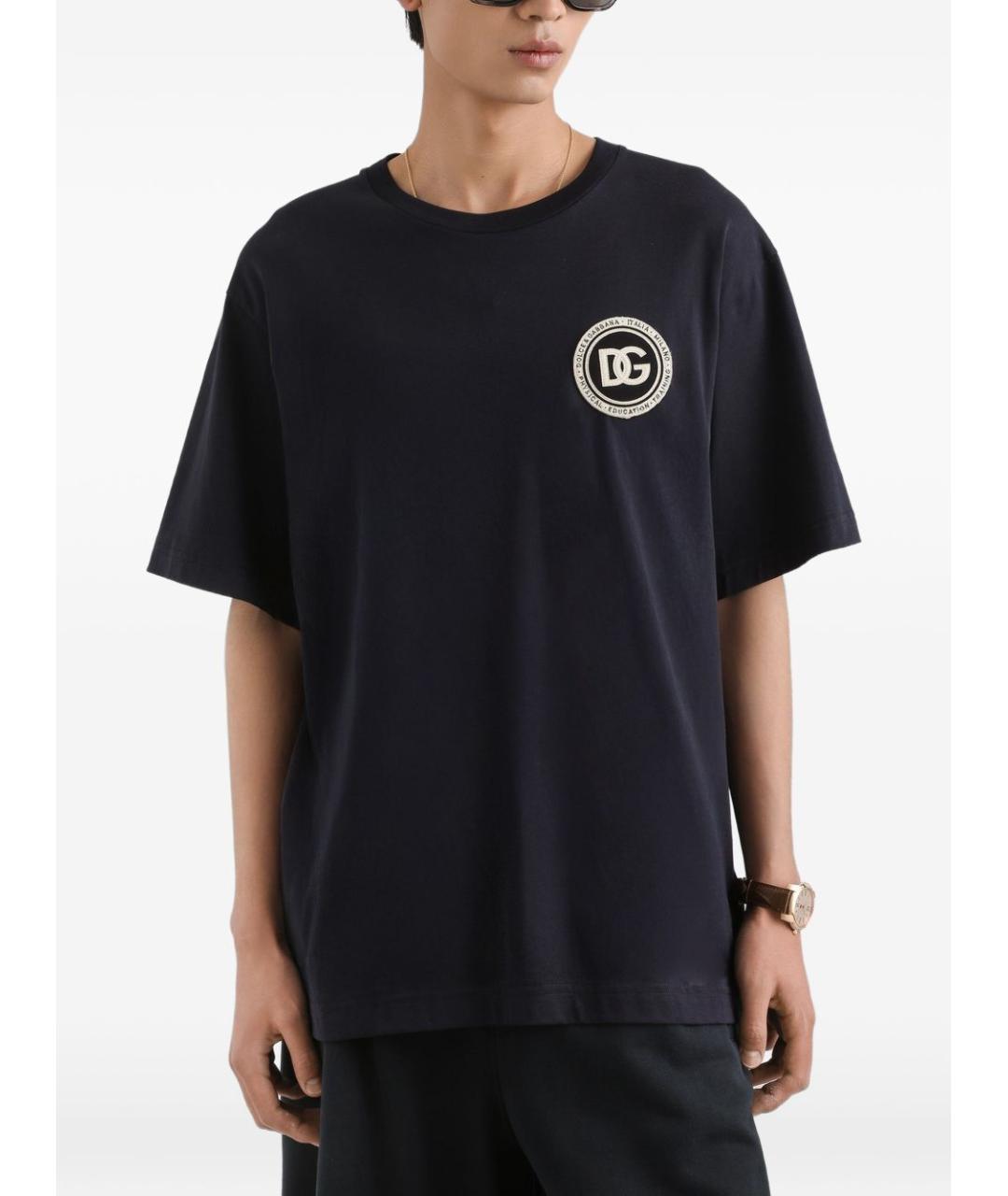 DOLCE&GABBANA Темно-синяя хлопковая футболка, фото 5